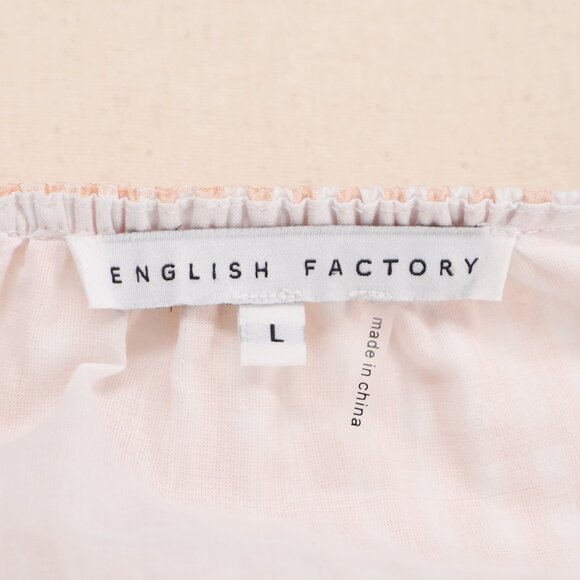 ENGLISH FACTORY Tie Detailed Gingham Shirring Top Long Sleeves Blush Pink Size L - Picture 9 of 10